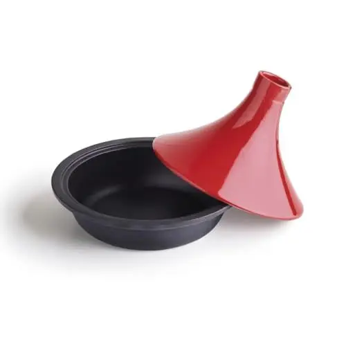 Produktbild: Qdesign - Stahlguss Tajine Oval Individuell 29 cm - Inhalt 2,4 L - Deckel aus Gusseisen - Induktionsgeeignet - Backofenfest - Rot