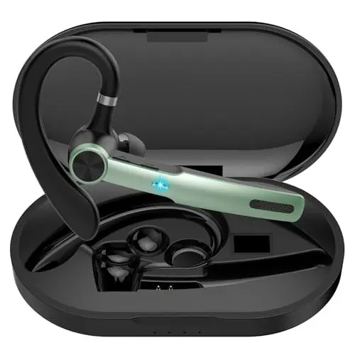 Produktbild: Bluetooth Headset Wireless Freisprech Telefon, 5.3 kabellose Headset Handy mit 60h Spielzeit, ENC Dual Mic Geräuschunterdrückung Bluetooth-Ohrhörer mit Ladecase für Business/Büro/Autofahren, Grün