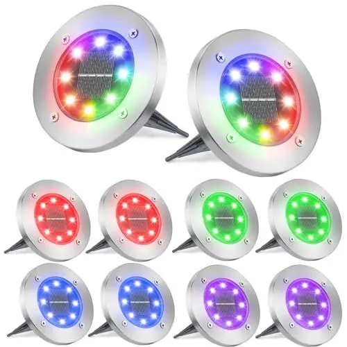 Produktbild: Qedertek 8 Stück Solar Bodenleuchten Aussen Garten - 8 LED Solarleuchten Außenleuchte RGB, Solar Gartenleuchten IP65 Wasserdicht Solarlampen für Außen, Rasen, Gehweg, Patio, Auffahrt