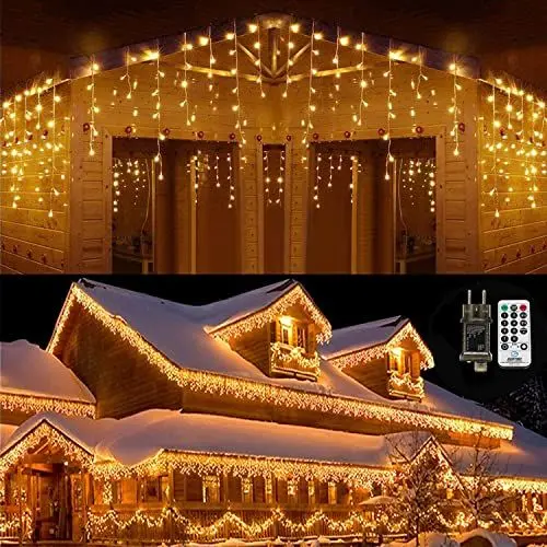 Produktbild: Qedertek Eisregen Lichterkette Außen 10.8M 432 LED Warmweiß Lichtervorhang Weihnachtsbeleuchtung mit Fernbedienung, Timer, 8 Modi, Wasserdicht Eiszapfen für Balkon Geländer Weihnachtsdeko