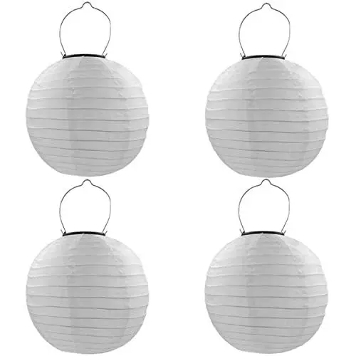 Produktbild: Qedertek Lampions Solar Außen 4 Stück 20cm Solar LED Laterne Wasserdicht Nylon Hängende Gartenlaterne Solar Beleuchtung für Garten, Hof, Terrasse, Hochzeit, Fest Deko (Warmweiß)