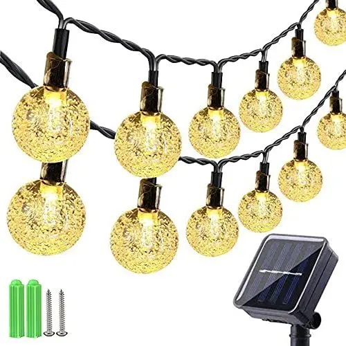 Produktbild: Qedertek Solar Lichterkette Aussen 11M 60 LED Lichterkette Außen Solar Wasserdicht IP65, 8 Modi Solarlichterkette Outdoor mit Kristall Kugeln für Garten, Terrasse, Balkon, Hochzeit, Partys (Warmweiß)