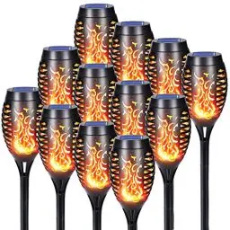 Produktbild: Qedertek Solarleuchten für Außen Garten - 12 Stück 12 LED Solarlampe für Außen mit Realistischer Flammeneffekt IP65 Wasserdicht Gartenfackeln Solar für Gärten Weg Hinterhöfe Rasen Halloween Deko