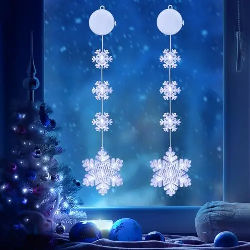 Produktbild: Qedertek Weihnachtsbeleuchtung Fenster Innen, 2 Stück Schneeflocke Beleuchtet mit Batteriebetriebene, Timer, 2 Modi, Weiß LED Lichtervorhang für Kinderzimmer Hochzeit Party Weihnachten Deko