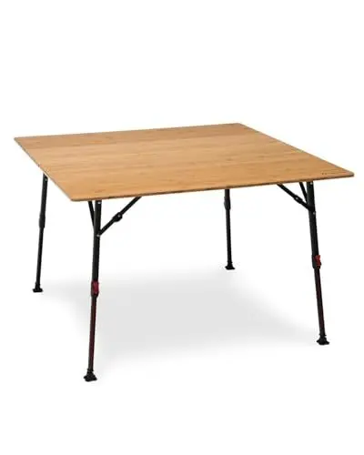 Produktbild: qeedo Quick Kimmy L 110x110 cm Campingtisch quadratisch mit Bambus-Tischplatte, klappbar, höhenverstellbar