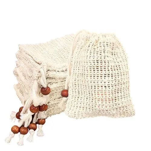 Produktbild: QeeFop Seifensäckchen Sisal 10 Stück Seifen Säckchen Natur Soap Bag, Aufschäumen und Trocknen der Seife, Seifennetze Seifen Säckchen (Beige, 11 * 14cm)