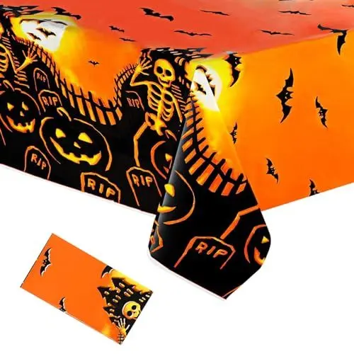 Produktbild: Bunte Luftballons Geburtstagskuchen Tischtuch Party Geburtstag Einweg-Tischdecken Rechteckige, Tischdecke Wiederverwendbar für Party Deko Tischläufer,137 x 274 cm (Halloween Kürbis)