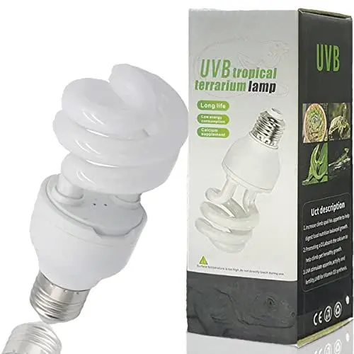Produktbild: QeeHeng UVB Reptile Glühbirne 5.0 Schildkrötenlampe Energiesparende Kompaktleuchtstofflampen für tropische Regenwald Amphibien Haustier Aquarium Fisch Eidechsen Schlange,13W E27 Schraube (UVB5.0 13W)