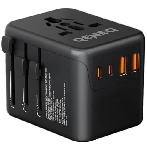 Produktbild: QENEQ Travel Adapter Worldwide,Usa Adapter Steckdose Universal Travel Reisestecker, Steckdosenadapter,Mit 2 USB C 2USB A und 1AC Universaladapter Für Dubai Japan Thailand