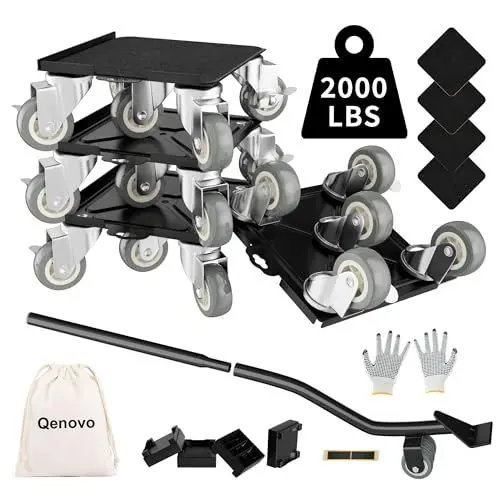 Produktbild: Qenovo Möbel Transportrollen Set, 5 Räder, 3000 Ibs Maximale Tragkraft, 360 Grad Drehbares, Leises Rad mit Bremsen, Möbelroller - Zum Mühelosen Verschieben von Möbeln. (Black, 5.3 IN - 5 Wheels)