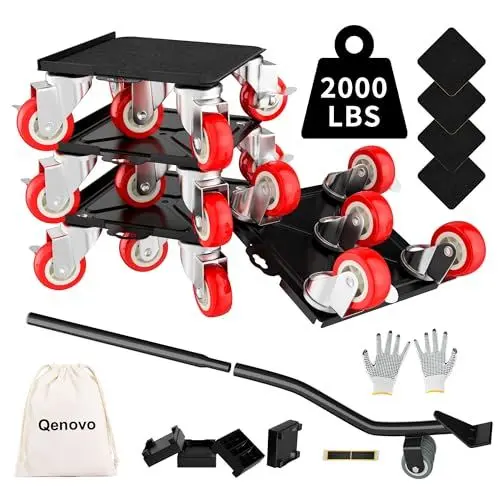 Produktbild: Qenovo Möbel Transportrollen Set, 5 Räder, 3000 Ibs Maximale Tragkraft, 360 Grad Drehbares, Leises Rad mit Bremsen, Möbelroller - Zum Mühelosen Verschieben von Möbeln. (Red, 5.3 IN - 5 Wheels)