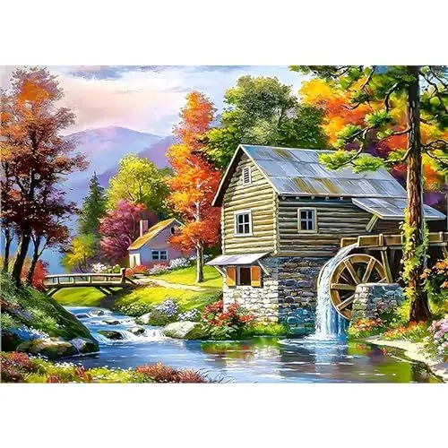 Produktbild: QENSPE 5D DIY Diamond Painting Erwachsene Kits, Landschaft Diamond Painting Bilder, Fluss Baum Mosaikherstellung Malen Nach Zahlen Full Drill Malerei Kits für Home Wand Décor 30 x 40cm