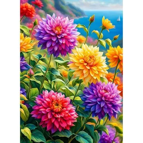 Produktbild: QENSPE 5D Diamond Painting Bunte Blumen Komplett, Landschaft Diamond Painting Set für Erwachsene, Blumen Diamond Art Malerei DIY Diamant Kunst Handwerk für Anfänger Wand Dekor 30x40 cm