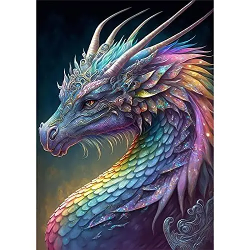 Produktbild: QENSPE 5D Diamond Painting Bunter Drache Diamant Painting Bilder Drache Diamond Art Erwachsene Full DIY Diamant Kunst Malerei Stickerei Set Kreuzstich Bilder Home Wand Dekor 30x40cm