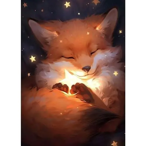 Produktbild: QENSPE 5D Diamond Painting Fuchs Stern Diamant Painting Bilder DIY Full Rund Diamond Art Set Erwachsene, Fuchs Diamant Kunst Malerei Stickerei Set Kreuzstich Bilder Home Wand Dekor 30x40cm