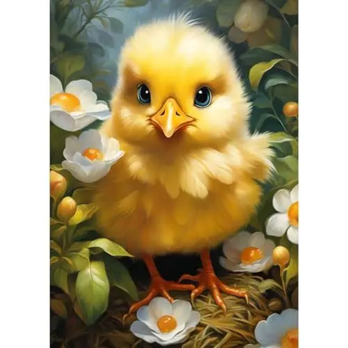 Produktbild: QENSPE 5D Diamond Painting Huhn Diamant Painting Bilder DIY Full Rund Diamond Art Set Erwachsene, Blumen Diamant Kunst Malerei Stickerei Set Kreuzstich Bilder Home Wand Dekor 30x40cm
