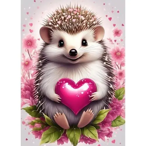 Produktbild: QENSPE 5D Diamond Painting Igel Diamant Painting Bilder DIY Full Rund Diamond Art Set Erwachsene, Herz Blume Diamant Kunst Malerei Stickerei Set Kreuzstich Bilder Home Wand Dekor 30x40cm