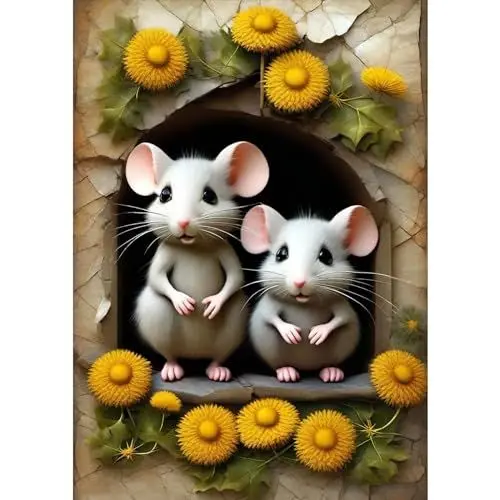 Produktbild: QENSPE 5D Diamond Painting Maus Blumen Diamant Painting Bilder Maus Diamond Art Erwachsene Full DIY Diamant Kunst Malerei Stickerei Set Kreuzstich Bilder Home Wand Dekor 30x40cm / 12x16 inch