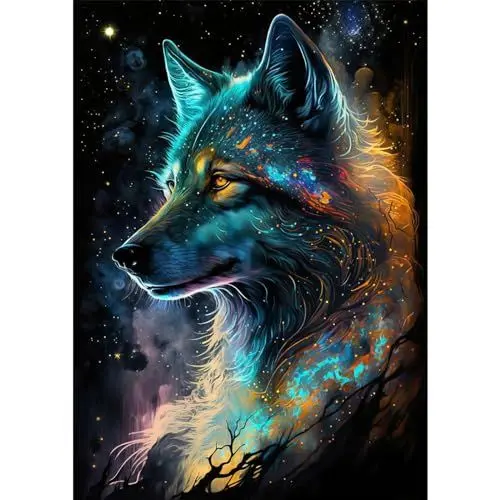 Produktbild: QENSPE 5D Diamond Painting Set Wolf Diamant Painting Bilder Fantasie Diamond Art Erwachsene, Full DIY Wolf Diamant Kunst Malerei Stickerei Set Kreuzstich Bilder Home Wand Dekor 30x40cm