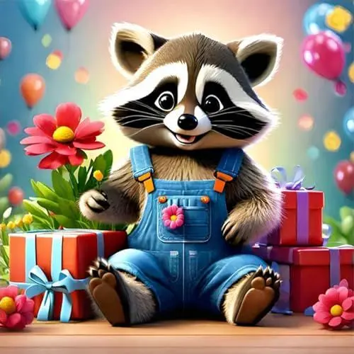 Produktbild: QENSPE 5D Diamond Painting Waschbär Diamant Painting Bilder DIY Full Rund Diamond Art Set Erwachsene, Blumen Diamant Kunst Malerei Stickerei Set Kreuzstich Bilder Home Wand Dekor 30x30cm
