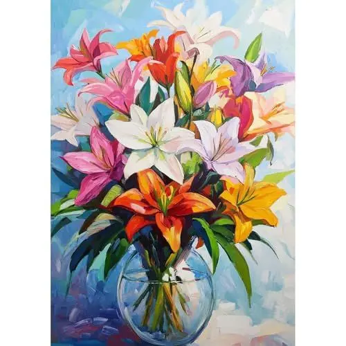 Produktbild: QENSPE Bunte Blumen Diamond Painting Komplett, 5D Diamond Painting Set für Erwachsene, Lilien Diamond Art Malerei DIY Diamant Kunst Handwerk für Anfänger Wand Dekor 30x40 cm