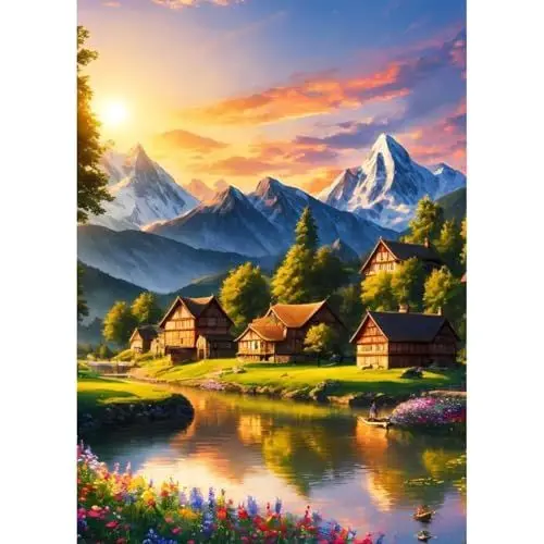 Produktbild: QENSPE Diamond Painting Landschaft 5D Diamant Komplett, Berg Diamant Painting Set für Erwachsene, Fluss Diamond Art Malerei DIY Diamant Kunst Handwerk für Anfänger Wand Dekor 30x40 cm
