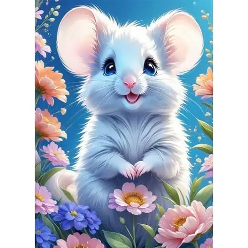Produktbild: QENSPE Diamond Painting Maus 5D Diamant Komplett, Tier Diamant Painting Set für Erwachsene, Blume Diamond Art Malerei DIY Diamant Kunst Handwerk für Anfänger Wand Dekor 30x40 cm