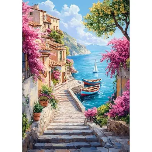 Produktbild: QENSPE Landschaft Diamond Painting Komplett, 5D Diamond Painting Set für Erwachsene, Seeseite Diamond Art Malerei DIY Diamant Kunst Handwerk für Anfänger Wand Dekor 30x40 cm