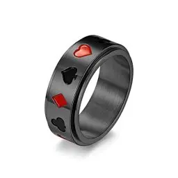 Produktbild: QEPOL Spielkartenring, Edelstahlring für Männer Frauen Spielkarte Poker Silber Schwarz Ringe Hip Hop Punk Statement Ringe Poker Form Mode Party Schmuck Herren Band Ringe (Schwarz, 7)