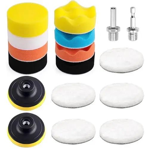 Produktbild: Qeuufieu 80mm Polierschwämme Pads, 17 Stück Polierset, Polieraufsatz Winkelschleifer Polierschwamm Polierhaub Polierauflage für Auto Poliermaschine