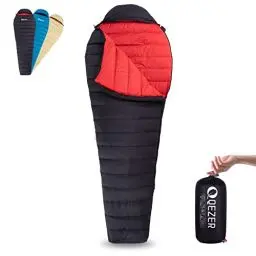 Produktbild: QEZER Daunenschlafsack, 590 g Ultralechter Sommerschlafsack Hüttenschlafsack, Warm Daunen Innenschlafsack Kleines Packmaß für Camping,Trekking und Wandern Outdoor (Schwarz)