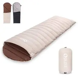 Produktbild: QEZER Daunenschlafsack Ultraleicht Schlafsack Sommer kleines Packmaß für Camping, Trekking und Wandern 2~3 Jahreszeiten 600 FP (Beige)