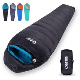Produktbild: QEZER Daunenschlafsack Winter Schlafsack Outdoor 5°C bis -20°C Daunen Schlafsack 4 Jahreszeiten für Camping,Wandern und Trekking (Black-UK)