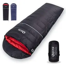 Produktbild: QEZER Daunenschlafsack - Leichter Warmer Deckenschlafsack Winter Outdoor -3°C bis -18°C (1800g) für Erwachneser und Kinder Camping, Wandern und Trekking