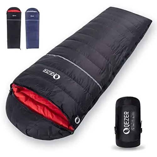 Produktbild: QEZER Daunenschlafsack - Leichter Warmer Deckenschlafsack Winter Outdoor -3°C bis -18°C (1800g) für Erwachneser und Kinder Camping, Wandern und Trekking