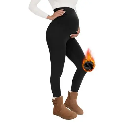 Produktbild: QGGQDD Thermo Umstandsleggings Damen High Waist Schwangerschaftsleggings Warme Leggings Schwangerschaft Winter für Zuhause Sport（Schwarz,M）