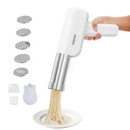 Produktbild: QHENS Hand Nudelmaschine Elektrische, Elektrische Nudel Presse 2000mAh, Handheld Elektrische Pasta Nudel Maschine, 5 Pressformen, 4 Zubehörteilen, Weiß