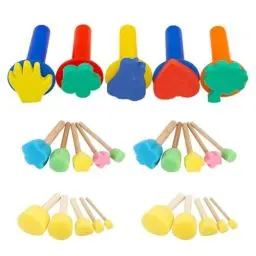 Produktbild: QHFlashbuy 25 Stück Kind Schwaemme Pinsel,Pinselset aus Schaumstoff,Malerei Schwaemme Pinsel,Schwammpinsel mit Holzgriff für DIY Malerei,Graffiti,Wasserfarbe,Kindermalerei (5 Größen)
