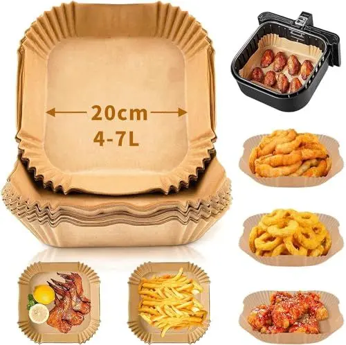 Produktbild: QHFlashbuy Air Fryer Paper,Backpapier für Heißluftfritteuse,100 Stück Backpapier Airfryer,20 CM Antihaft-Einweg-Luftfritteusen Pergamentpapier für 4-8L Bratpfanne Ofen Mikrowelle