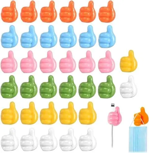 Produktbild: QHFlashbuy Handgestenhaken,24 Stück Silikon Daumen Wandhaken,Selbstklebende Haken,Klebehaken Wandhaken, Thumbhooks für Aufhängen Netzkabeln,Kopfhörern,Schlüsseln