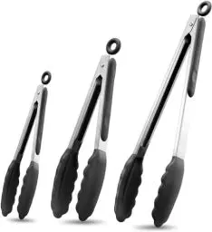 Produktbild: QHFlashbuy Küchenzange 3 Stück Silikon Edelstahl-Küchenzange,Edelstahl Grillzange Mit Silikonspitzen Rutschfesten Küche Grill Zum Kochen,Grillen,Buffet,Salat 7