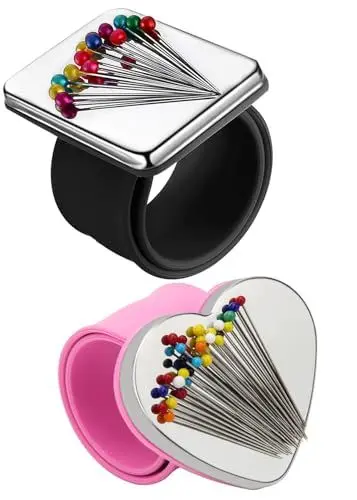 Produktbild: QHFlashbuy Magnet Nadelkissen Armband 2 Stück Armnadelkissen Magnetisch Magnetischer Pin-Halter Magnetisches Silikon Handgelenkband für Friseur DIY Handwerk Nähnadeln Kissen