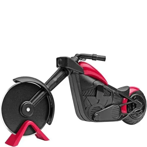 Produktbild: QHFlashbuy Pizzaschneider Motorrad,Edelstahl Pizza Roller mit Aufsteller,Lustige Küchenhelfer,Lustige Pizzaschneider für Pizza,Kuchen,Waffeln,Kreative Geschenke 21,5 * 8,5 cm