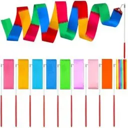 Produktbild: QHFlashbuy Tanzbänder 10 Stück Gymnastikband mit Stab,2 Meter Rhythmische Sportgymnastik Band,Tanzen Streamer Dance Ribbons Tanzen Streamer für Kinder Training