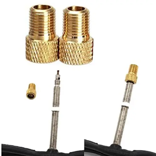 Produktbild: QHJ Ventilkappen Fahrrad, 2 Stück Messing Adapter Presta Zu Schrader Fahrradventil Converter Bike Pump Connector (Gold)