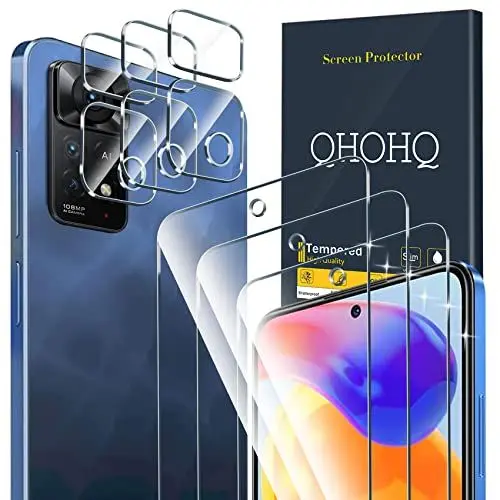 Produktbild: (3+3 Stück) QHOHQ Schutzfolie für Panzerfolie für Xiaomi Redmi Note 11 Pro 4G / 5G (Nicht Note 11 Pro+ 5G) mit Kamera Schutzfolie, 9H Härte, Ultra-HD, Anti-Kratz, Anti-Blasenfrei, Einfach Installieren