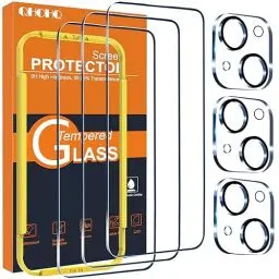 Produktbild: QHOHQ 3 Stück Panzer Schutz Glas für iPhone 15 (6,1 Zoll) mit 3 Stück Kameraschutz, 9H Härte Schutzfolie, Ultra-Klar Displayschutzfolie, Anti-Kratzer, Bläschenfrei