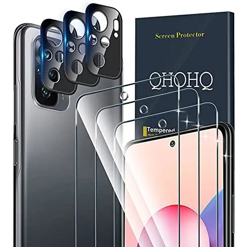 Produktbild: QHOHQ 3 Stück Schutzfolie für Xiaomi Redmi Note 10/Note 10S (Ungeeignet Note 10 5G) mit 3 Stück Kamera Schutzfolie, Panzer folie Membran, 9H Härte - HD - Anti-Kratz - Blasenfrei - Einfach Install