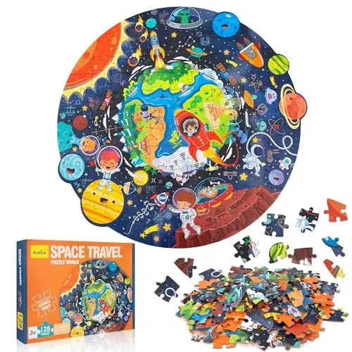 Produktbild: Kinderpuzzle, 128 Teile Puzzle Pädagogisches Spielzeug Holzpuzzle Jigsaw Kinder Lernspielzeug Geschenk für Jungen Mädchen ab 3 5-12 Jahren (Raumreisen)