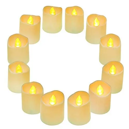 Produktbild: QHYK Flammenlose LED Kerzen 12 Stück, Hell Flackereffekt Warmweiß LED tealights, Batteriebetriebene led teelichter, für Geschenk Party Hochzeitstisch Ferien Dekorationen, Warm-weiß
